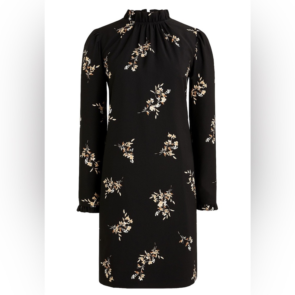 J. Crew Floral Shift Dress Women’s‎ 0 Ruffle Neck 3/4 Sleeve Classic Chic Office